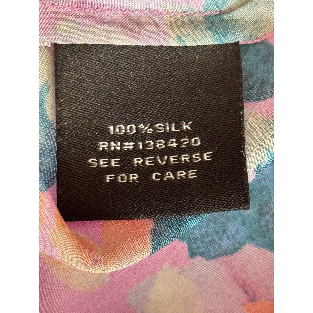 Carlisle Collection 100% Silk Floral Artsy Button Front Blouse Tie Cuffs Size 4 - Picture 5 of 8